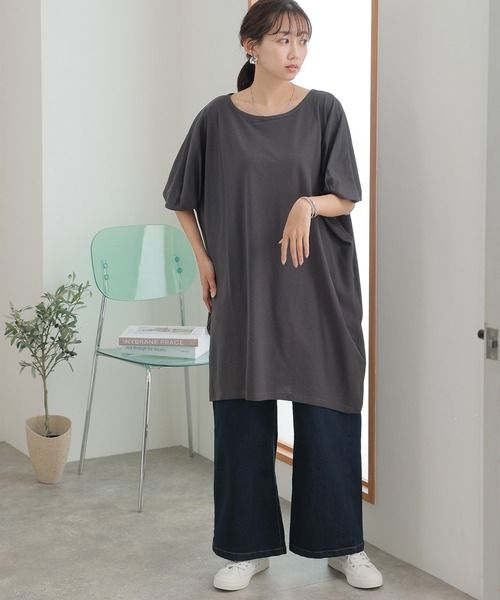 ElegChic（エレグシック）の「5分袖アシメプルオーバー（Tシャツ/カットソー・レディース・ブラウン系その他/チャコールグレー/ホワイト/ブラック/カーキ・M/4L/XL）」の12枚目の写真