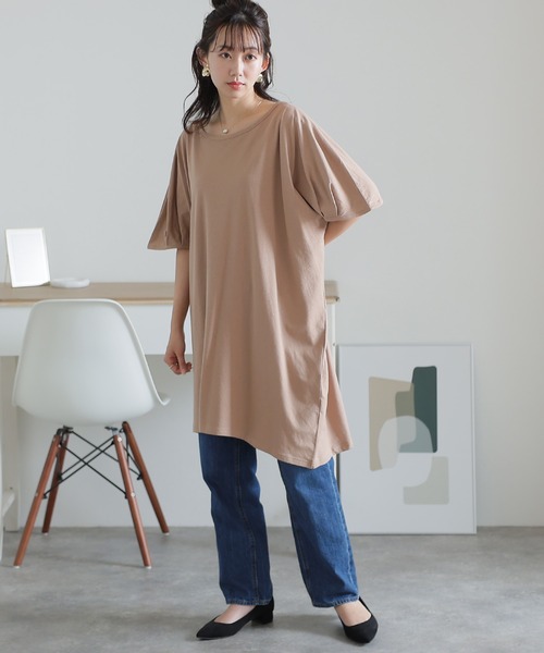 ElegChic（エレグシック）の「5分袖アシメプルオーバー（Tシャツ/カットソー・レディース・ブラウン系その他/チャコールグレー/ホワイト/ブラック/カーキ・M/4L/XL）」の9枚目の写真