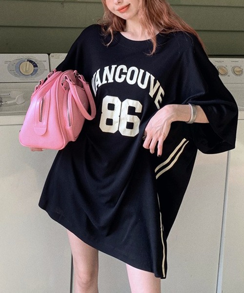 LYEON（リヨン）の「サイドラインビッグシルエットTシャツ（Tシャツ/カットソー・レディース・ベージュ/ブラック・FREE）」の9枚目の写真