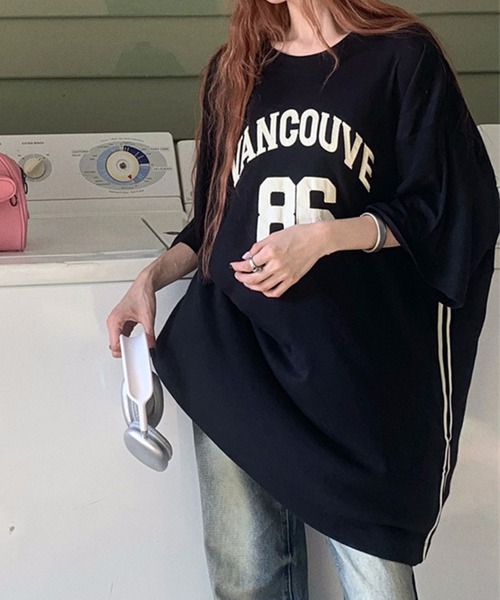 LYEON（リヨン）の「サイドラインビッグシルエットTシャツ（Tシャツ/カットソー・レディース・ベージュ/ブラック・FREE）」の10枚目の写真