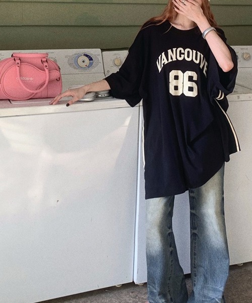 LYEON（リヨン）の「サイドラインビッグシルエットTシャツ（Tシャツ/カットソー・レディース・ベージュ/ブラック・FREE）」の17枚目の写真