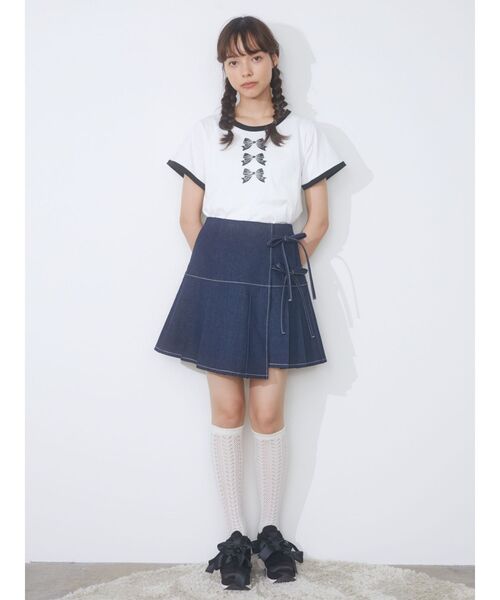 merry jenny（メリージェニー）の「リボンプリントリンガーTee（Tシャツ/カットソー・レディース・ブラック/オフホワイト・FREE）」の3枚目の写真