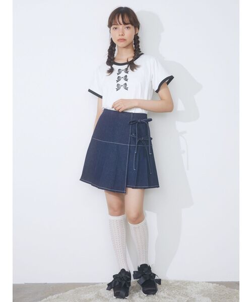 merry jenny（メリージェニー）の「リボンプリントリンガーTee（Tシャツ/カットソー・レディース・ブラック/オフホワイト・FREE）」の5枚目の写真