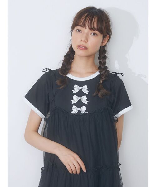 merry jenny（メリージェニー）の「リボンプリントリンガーTee（Tシャツ/カットソー・レディース・ブラック/オフホワイト・FREE）」の13枚目の写真
