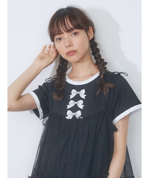 merry jenny（メリージェニー）の「リボンプリントリンガーTee（Tシャツ/カットソー・レディース・ブラック/オフホワイト・FREE）」の15枚目の写真