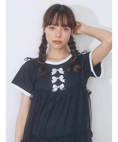 merry jenny（メリージェニー）の「リボンプリントリンガーTee（Tシャツ/カットソー・レディース・ブラック/オフホワイト・FREE）」の10枚目の写真