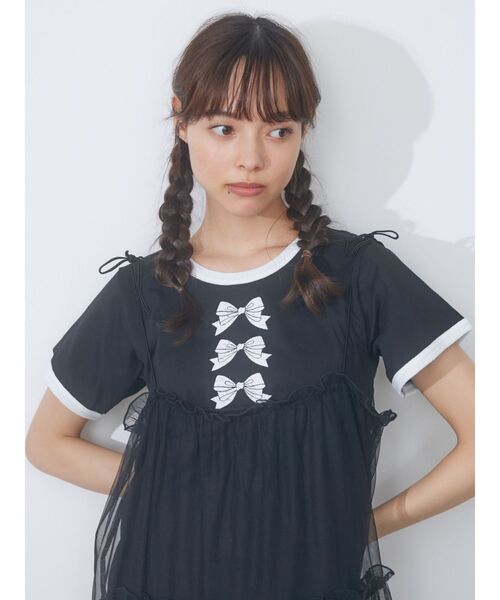 merry jenny（メリージェニー）の「リボンプリントリンガーTee（Tシャツ/カットソー・レディース・ブラック/オフホワイト・FREE）」の17枚目の写真