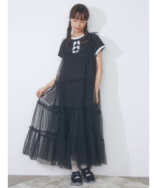 merry jenny（メリージェニー）の「リボンプリントリンガーTee（Tシャツ/カットソー・レディース・ブラック/オフホワイト・FREE）」の12枚目の写真