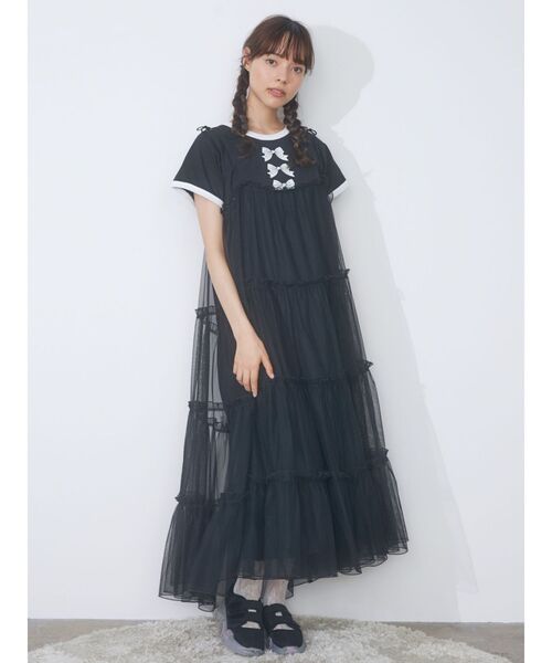 merry jenny（メリージェニー）の「リボンプリントリンガーTee（Tシャツ/カットソー・レディース・ブラック/オフホワイト・FREE）」の8枚目の写真