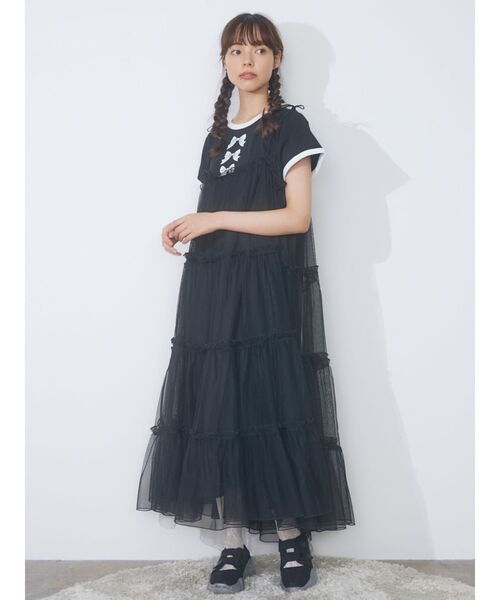 merry jenny（メリージェニー）の「リボンプリントリンガーTee（Tシャツ/カットソー・レディース・ブラック/オフホワイト・FREE）」の6枚目の写真