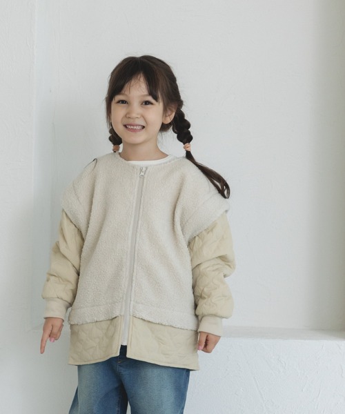 pairmanon（ペアマノン）の「【ママとおそろい】シープボア ドッキング風 キルティング ジャケット（その他アウター・キッズ・チャコールグレー/アイボリー/ベージュ・120/140/90/130/110/100/150）」の6枚目の写真