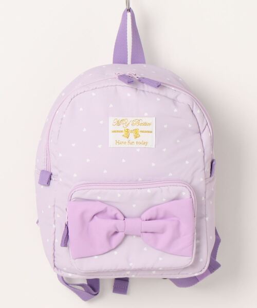 Kids Foret(キッズフォーレ)の「撥水加工リボン付きハート柄リュック(バックパック/リュック・キッズ・ラベンダー/ライトピンク・M/L)」の1枚目の写真