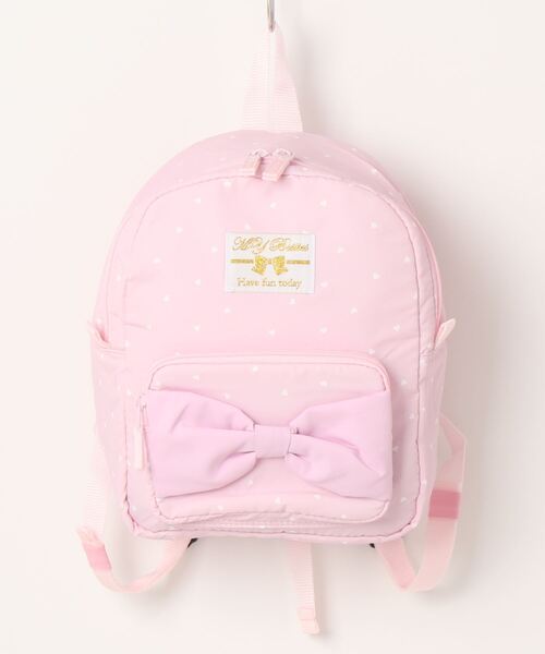 Kids Foret(キッズフォーレ)の「撥水加工リボン付きハート柄リュック(バックパック/リュック・キッズ・ラベンダー/ライトピンク・M/L)」の2枚目の写真