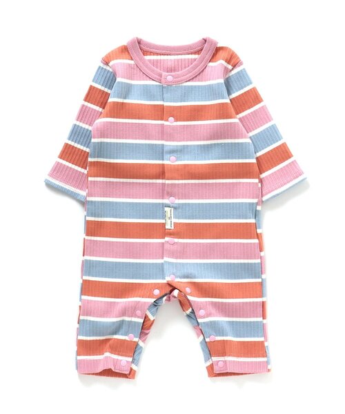 BREEZE（ブリーズ）の「マルチボーダーリブカバーオール（ロンパース