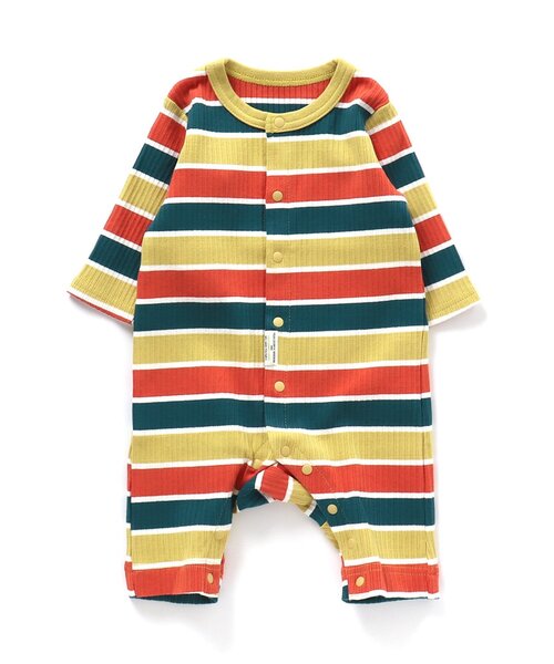 BREEZE（ブリーズ）の「マルチボーダーリブカバーオール（ロンパース・キッズ・ピンク/ブルー/マスタード・70/60/80）」の7枚目の写真