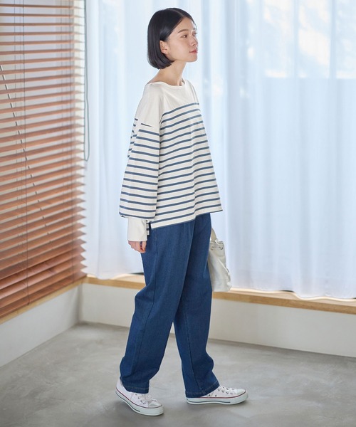 Viola e Viola(ヴィオラエヴィオラ)の「バスクボーダーパフ袖プルオーバー(Tシャツ/カットソー・レディース・オレンジ/ブラック/ブルー・L/LL/M/3L)」の5枚目の写真