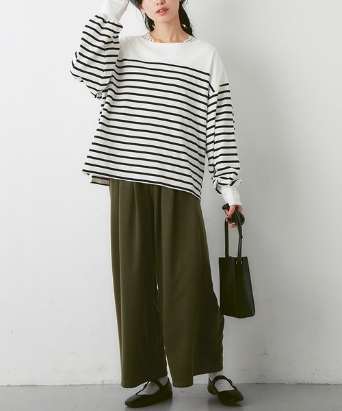 Viola e Viola(ヴィオラエヴィオラ)の「バスクボーダーパフ袖プルオーバー(Tシャツ/カットソー・レディース・オレンジ/ブラック/ブルー・L/LL/M/3L)」の8枚目の写真
