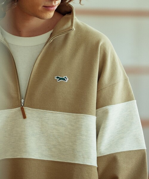 TOWNCRAFT（タウンクラフト）の「TOWN CRAFT/タウンクラフト 別注 スタンドネック パネルボーダー ハーフジップスウェット/ハーフジップ/ワンポイントロゴ/ビックシルエット（スウェット・メンズ・オフホワイト/チャコール/ベージュ/ネイビー・MEDIUM/LARGE）」の19枚目の写真