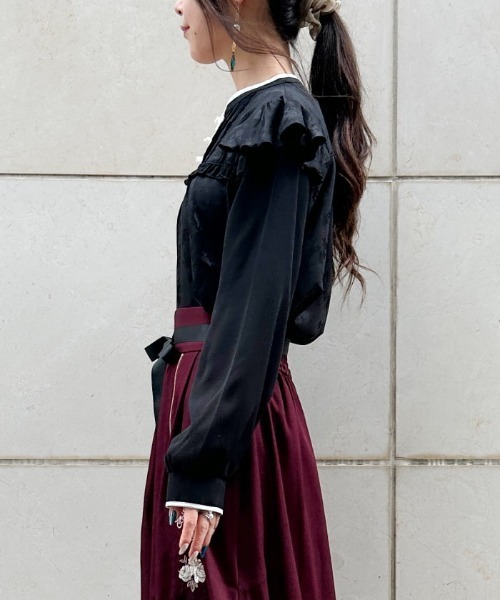 axes femme（アクシーズファム）の「チャイナ釦ＪＱブラウス（シャツ/ブラウス・レディース・パープル/ブラック/ホワイト・FREE）」の5枚目の写真