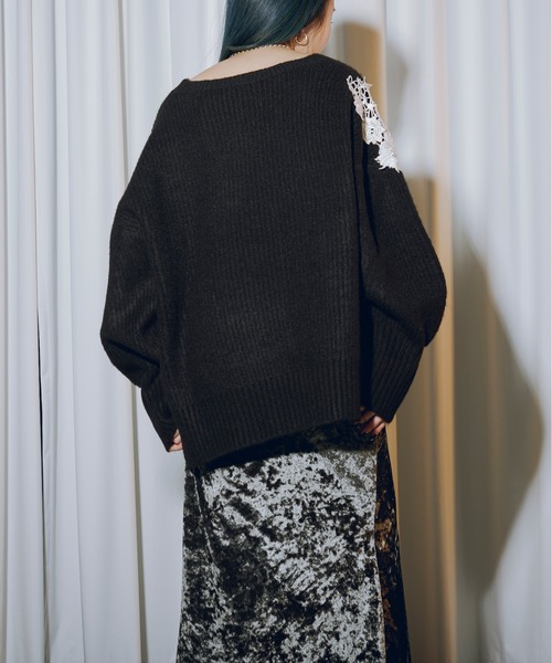 新品♡アシメレースアップニット natural couture｜アシメレースネックリブニットプルオーバー