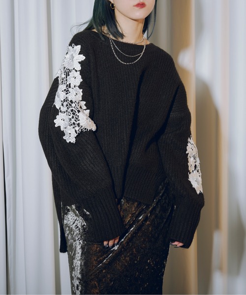 DAMA ニットセーター　レース ニット セーター レース付きVネックニット レディース : ZOZOTOWN