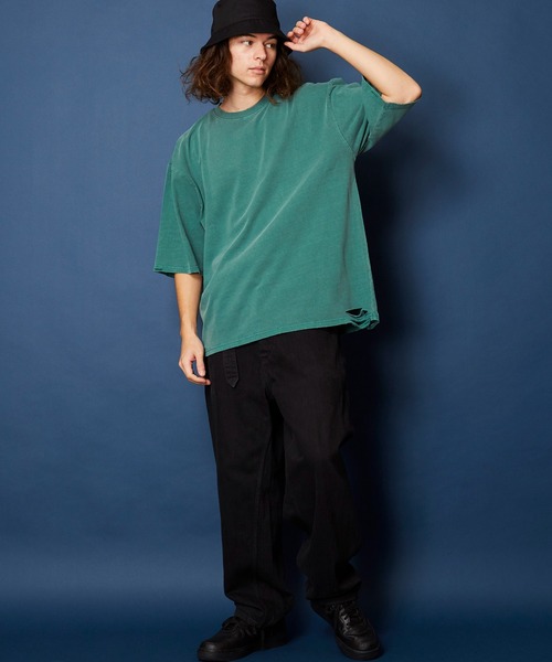 unrelaxing(アンリラクシング)の「ヴィンテージライク 古着風 綿100%ピグメント加工ダメージTシャツ(Tシャツ/カットソー・メンズ・ベージュ/ブラウン/グリーン/ブラック・MEDIUM/LARGE/X-LARGE)」の19枚目の写真