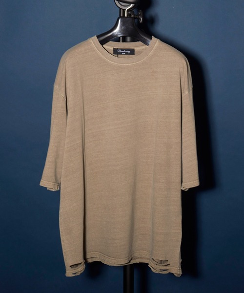 unrelaxing(アンリラクシング)の「ヴィンテージライク 古着風 綿100%ピグメント加工ダメージTシャツ(Tシャツ/カットソー・メンズ・ベージュ/ブラウン/グリーン/ブラック・MEDIUM/LARGE/X-LARGE)」の9枚目の写真