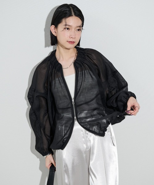 ビアズリー ライトブルゾン ボリュームスリーブ ジャケット ゆったり ビアズリー ゆったり大人可愛いボリュームスリーブジップブルゾン