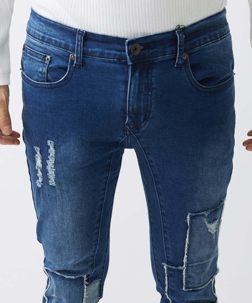 MK MICHEL KLEIN HOMME (エムケーミッシェルクランオム)の「【WEB先行限定】パッチワークダメージデニム(デニムパンツ・メンズ・ネイビー/ブラック・48/50/46)」の7枚目の写真