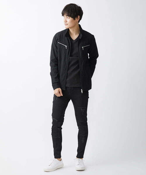 MK MICHEL KLEIN HOMME (エムケーミッシェルクランオム)の「【WEB先行限定】パッチワークダメージデニム(デニムパンツ・メンズ・ネイビー/ブラック・48/50/46)」の16枚目の写真
