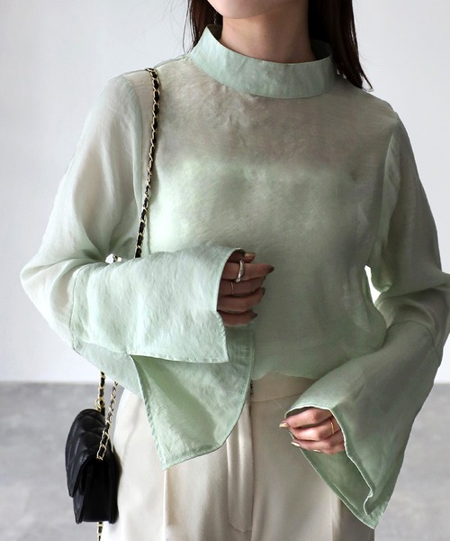 Riberry(リベリー)の「シアーベルスリーブブラウス(シャツ/ブラウス・レディース・ブラック/グレー/ベージュ/グリーン・MEDIUM)」の4枚目の写真