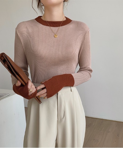 Per sist ence（パーシエンス）の「バイカラーロングリブニット（ニット/セーター・レディース・ブラック×ブルー/グレー系/ピンク系/ホワイト×ネイビー/ブルー系・FREE）」の5枚目の写真