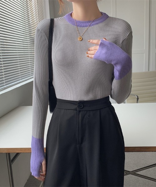 Per sist ence（パーシエンス）の「バイカラーロングリブニット（ニット/セーター・レディース・ブラック×ブルー/グレー系/ピンク系/ホワイト×ネイビー/ブルー系・FREE）」の21枚目の写真