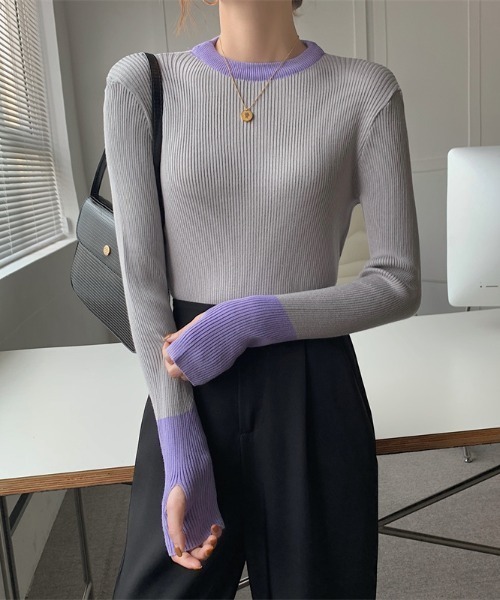 Per sist ence（パーシエンス）の「バイカラーロングリブニット（ニット/セーター・レディース・ブラック×ブルー/グレー系/ピンク系/ホワイト×ネイビー/ブルー系・FREE）」の18枚目の写真