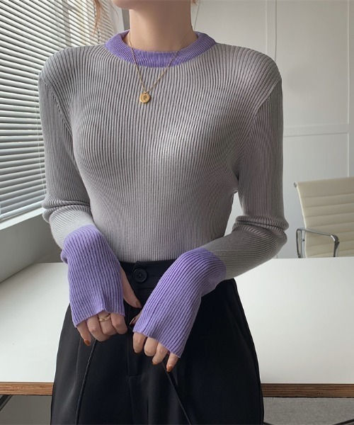 Per sist ence（パーシエンス）の「バイカラーロングリブニット（ニット/セーター・レディース・ブラック×ブルー/グレー系/ピンク系/ホワイト×ネイビー/ブルー系・FREE）」の19枚目の写真