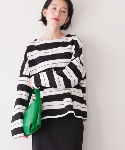 AMERICAN HOLIC(アメリカンホリック)の「ボートネックボーダープルオーバー(Tシャツ/カットソー・レディース・レッド/ブラック/ブルー/グレイッシュベージュ・M/L)」の3枚目の写真