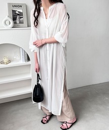 GeeRA | バンドカラーシアー楊柳シャツワンピ(シャツワンピース)