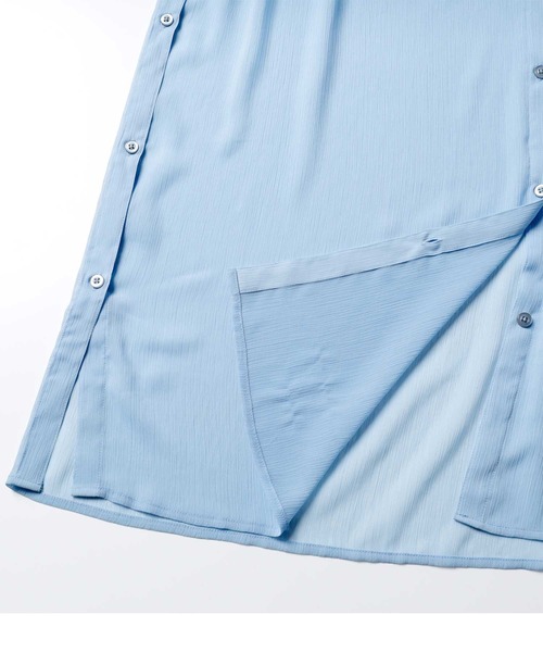 GeeRA（ジーラ）の「バンドカラーシアー楊柳シャツワンピ（シャツワンピース・レディース・オフホワイト/ブルー/ブラック・MEDIUM/LARGE）」の14枚目の写真