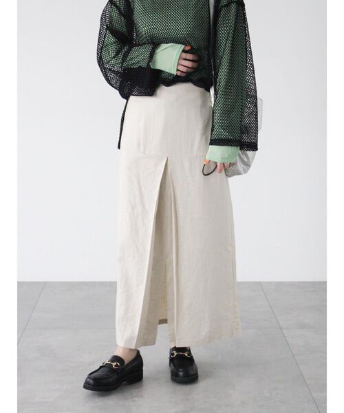 Lugnoncure（ルノンキュール）の「チンツ加工リネン混スカート（スカート・レディース・ベージュ/オフホワイト/ブラック・F）」の2枚目の写真