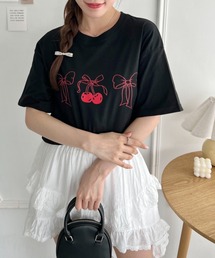 リボンチェリープリントTシャツ