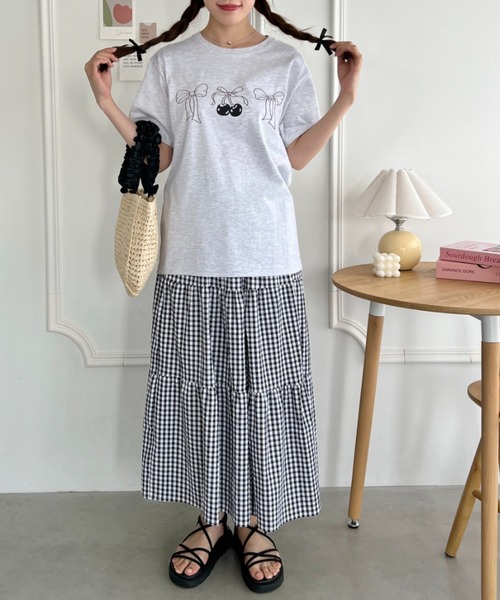 Loueme（ルエム）の「リボンチェリープリントTシャツ（Tシャツ/カットソー・レディース・ホワイト/ブラック/グレー・FREE）」の19枚目の写真