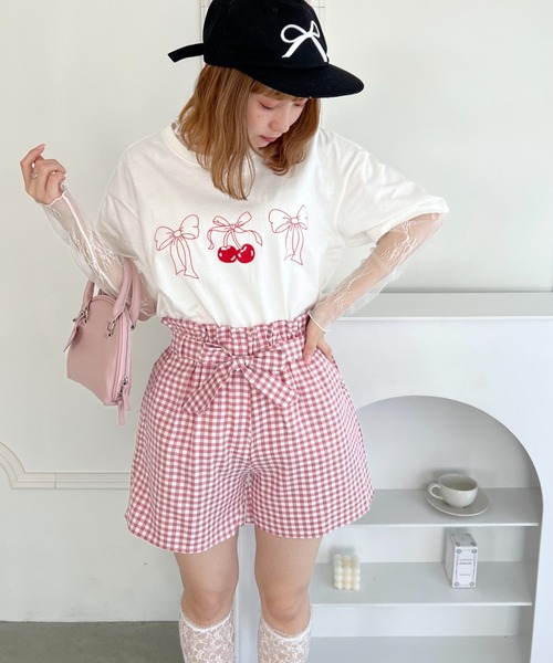 Loueme（ルエム）の「リボンチェリープリントTシャツ（Tシャツ/カットソー・レディース・ホワイト/ブラック/グレー・FREE）」の8枚目の写真
