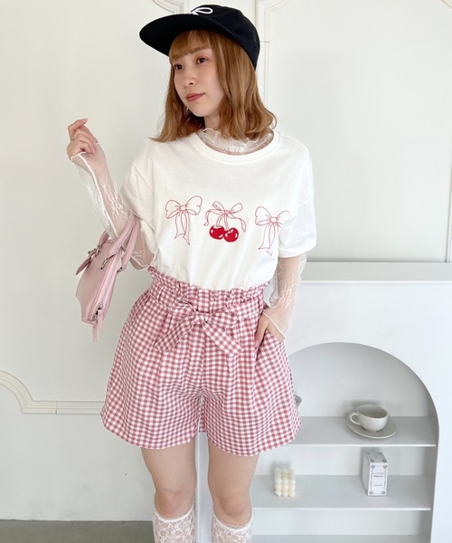 Loueme（ルエム）の「リボンチェリープリントTシャツ（Tシャツ/カットソー・レディース・ホワイト/ブラック/グレー・FREE）」の9枚目の写真