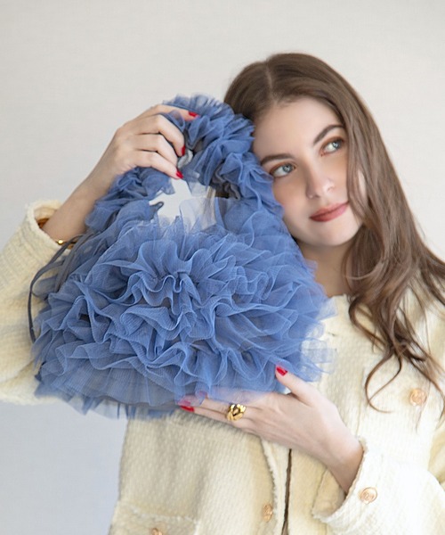 styiro（スタイロ）の「【長さ調節可能】裏地付き大人のチュールフリル/ショルダーバッグ（ショルダーバッグ・レディース・グレー/ブラック/アイボリー/ブルー/ベージュ/レッド・FREE）」の5枚目の写真