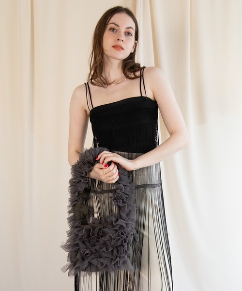 styiro（スタイロ）の「【長さ調節可能】裏地付き大人のチュールフリル/ショルダーバッグ（ショルダーバッグ・レディース・グレー/ブラック/アイボリー/ブルー/ベージュ/レッド・FREE）」の9枚目の写真