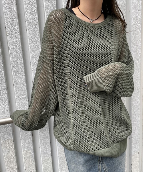 WEGO（ウィゴー）の「WEGO/メッシュニットBIGプルオーバー（ニット/セーター・レディース・オフホワイト/カーキ/ブラック・FREE）」の3枚目の写真