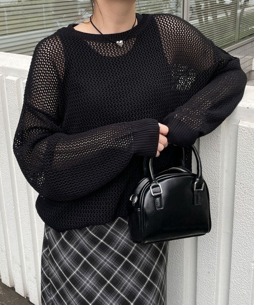 WEGO（ウィゴー）の「WEGO/メッシュニットBIGプルオーバー（ニット/セーター・レディース・オフホワイト/カーキ/ブラック・FREE）」の2枚目の写真