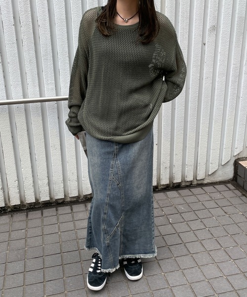 WEGO（ウィゴー）の「WEGO/メッシュニットBIGプルオーバー（ニット/セーター・レディース・オフホワイト/カーキ/ブラック・FREE）」の6枚目の写真