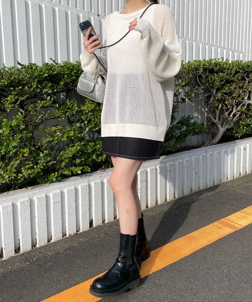 WEGO（ウィゴー）の「WEGO/メッシュニットBIGプルオーバー（ニット/セーター・レディース・オフホワイト/カーキ/ブラック・FREE）」の4枚目の写真