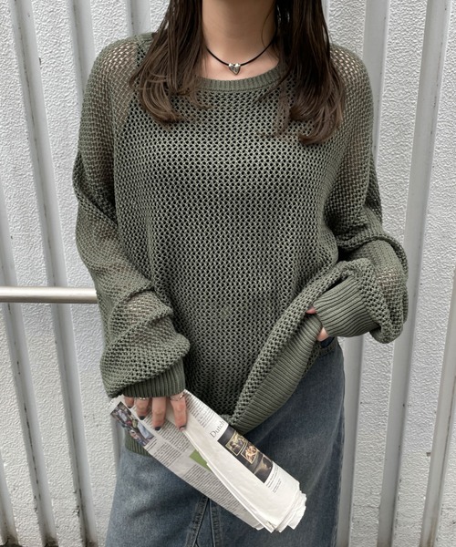 WEGO（ウィゴー）の「WEGO/メッシュニットBIGプルオーバー（ニット/セーター・レディース・オフホワイト/カーキ/ブラック・FREE）」の16枚目の写真